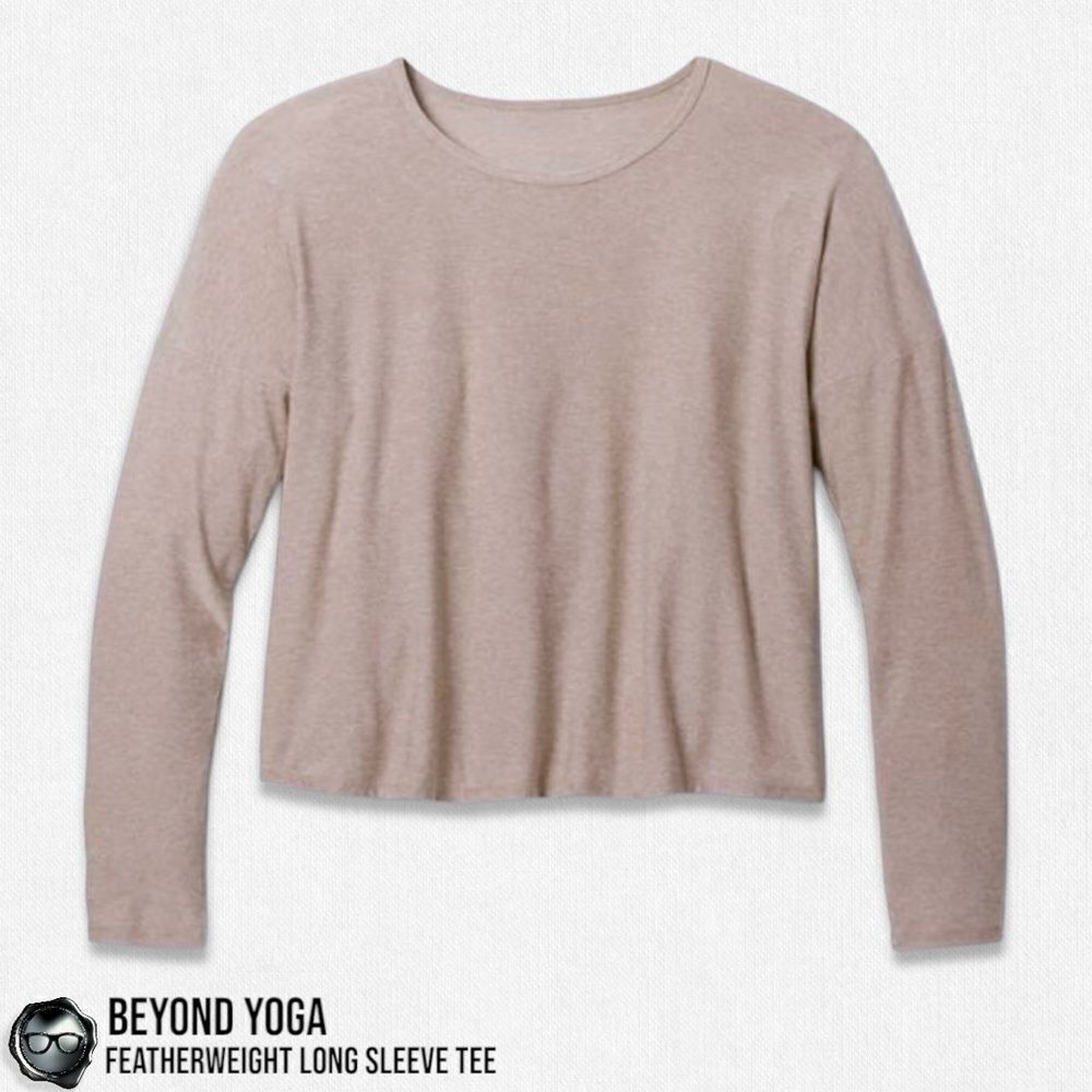 BEYOND YOGA FEATHERWEIGHT MORNING LIGHT CROPPED LONG SLEEVE TEE IN SOFT UMBER M